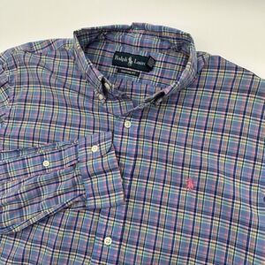 Ralph Lauren Pastel Madras Plaid Long Sleeve Button Down Shirt Men's M Pony Logo